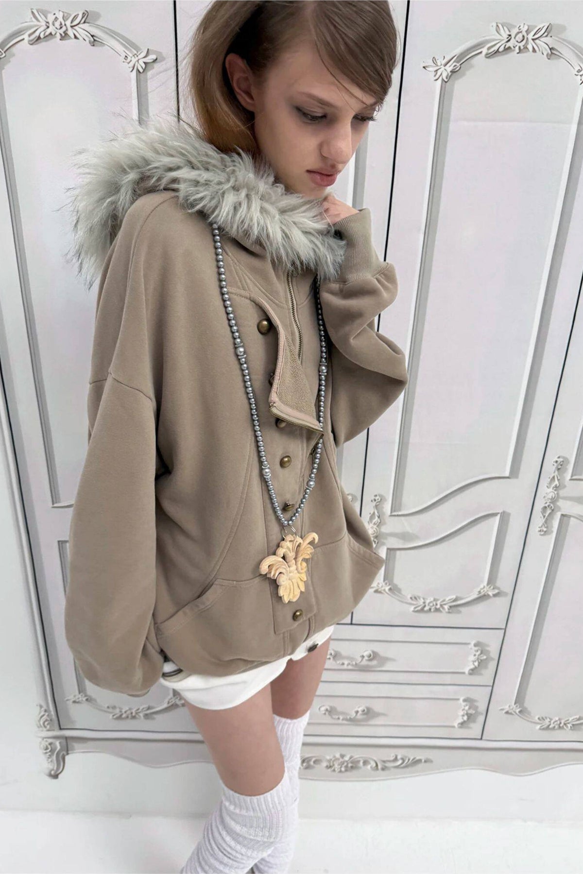 Oversize Hooded Fur Collar Jacket