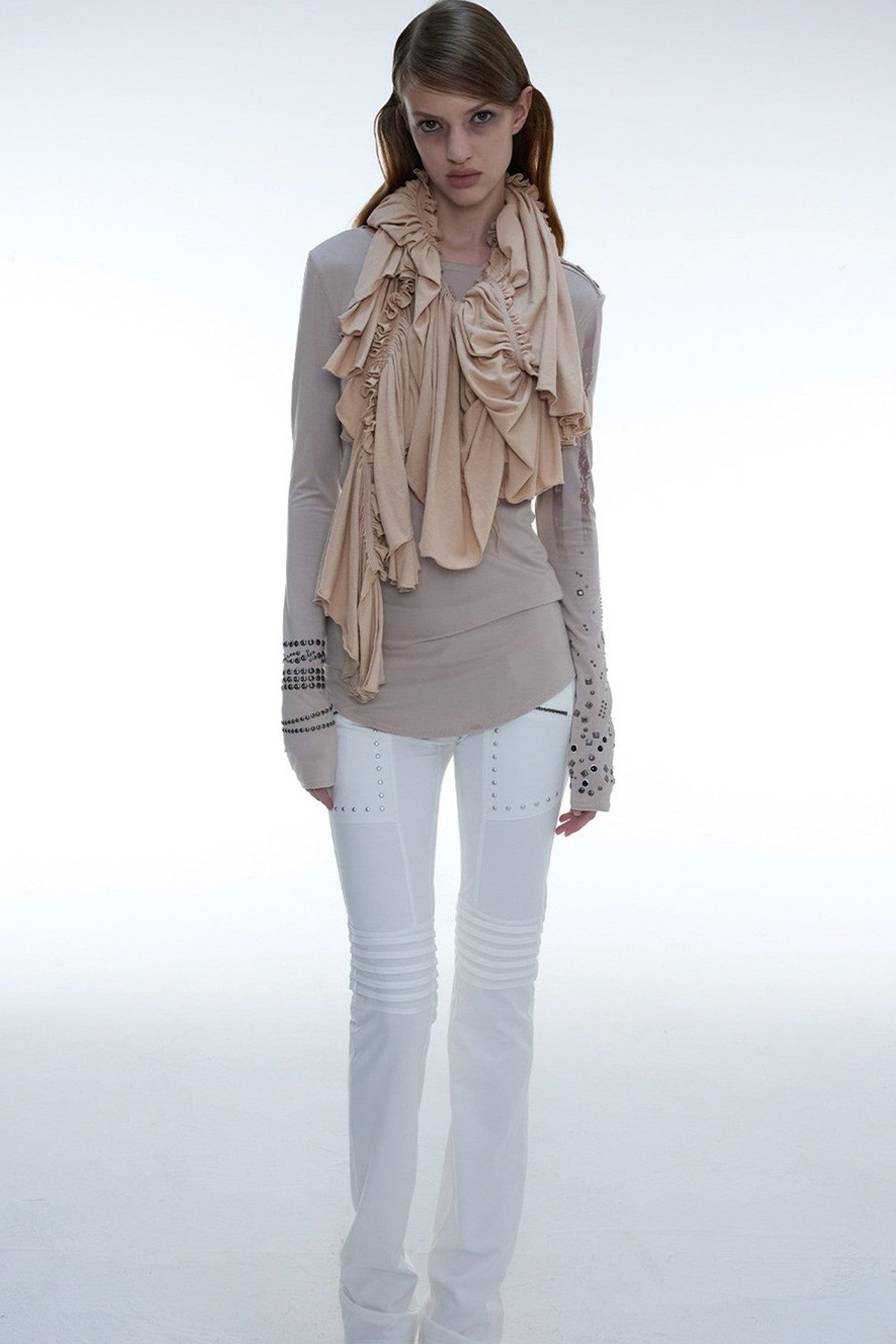 Light Punk Metal Rhinestone Distressed Long-Sleeve T-Shirt