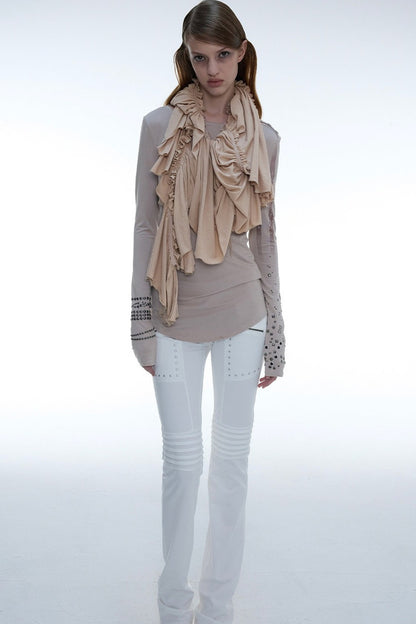 Light Punk Metal Rhinestone Distressed Long-Sleeve T-Shirt