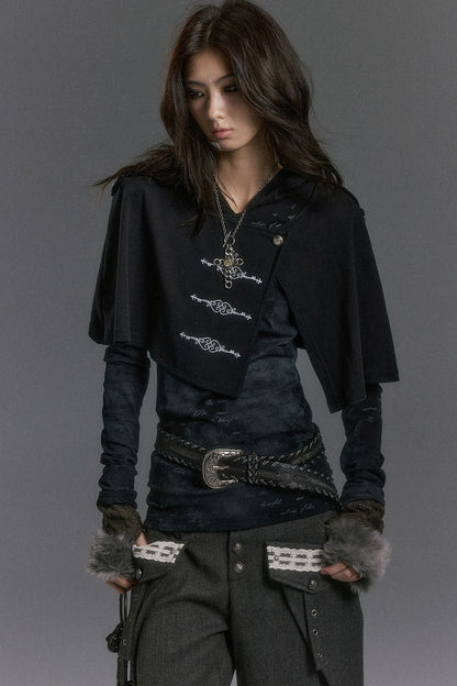 Silver Letter Print Hooded Knit Top