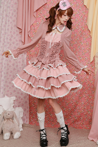 Pink Striped Puffy Lolita Skirt