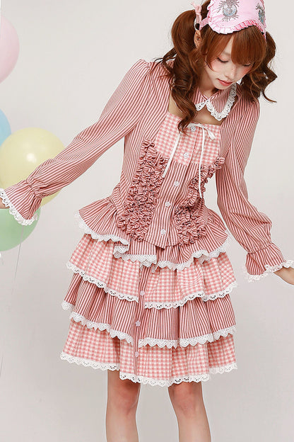 Pink Striped Puffy Lolita Skirt