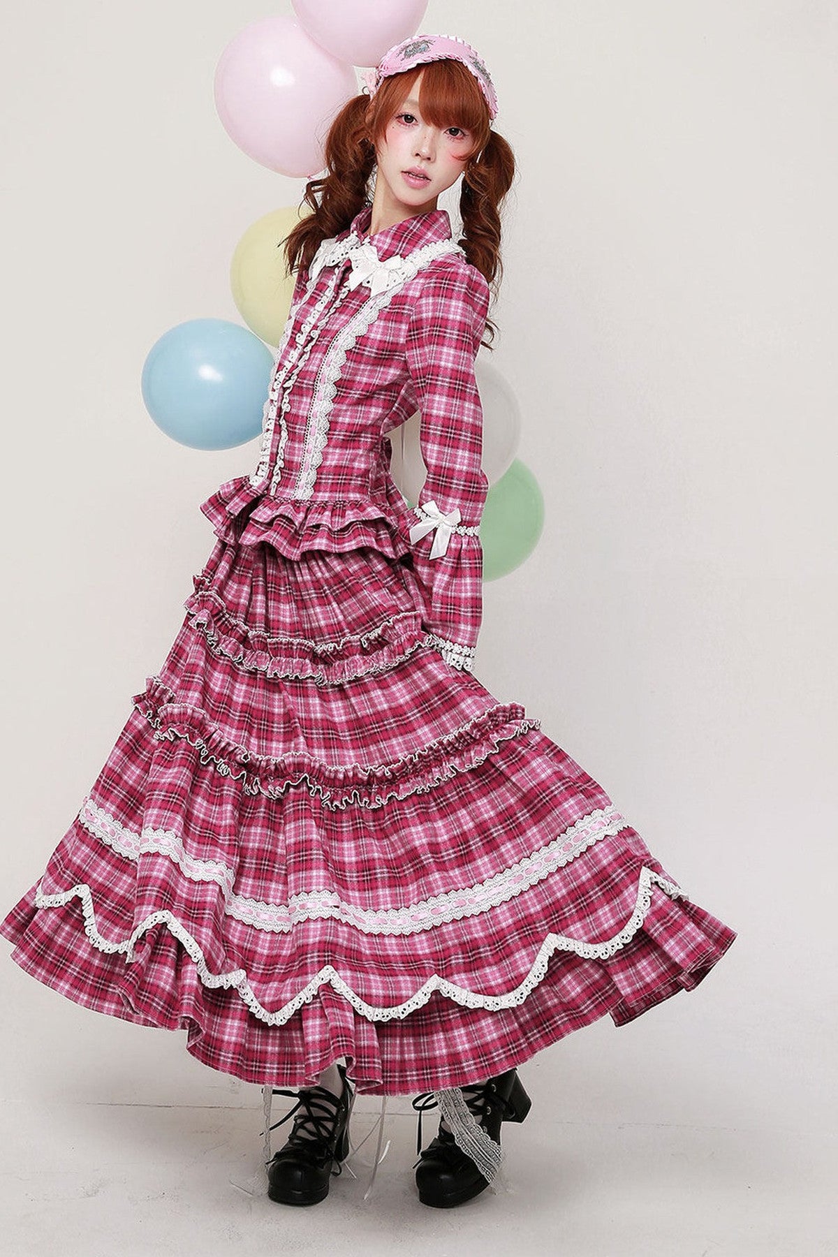 Pink Plaid Ruffle Skirt