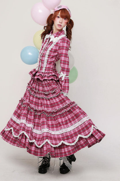 Pink Plaid Ruffle Skirt