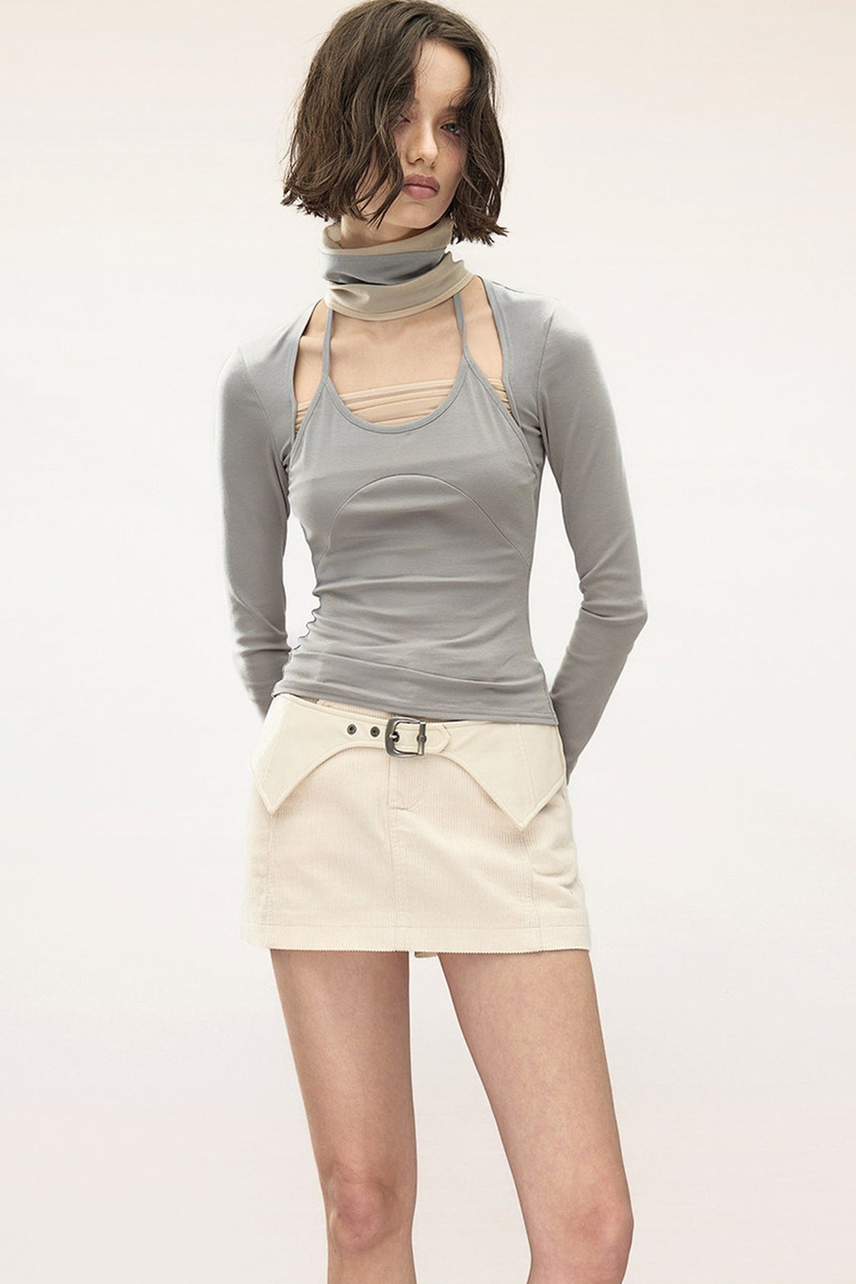 Detachable Neck Layered Mesh T-Shirt