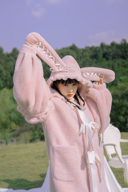 Bunny Ear Fluffy Bow Coat