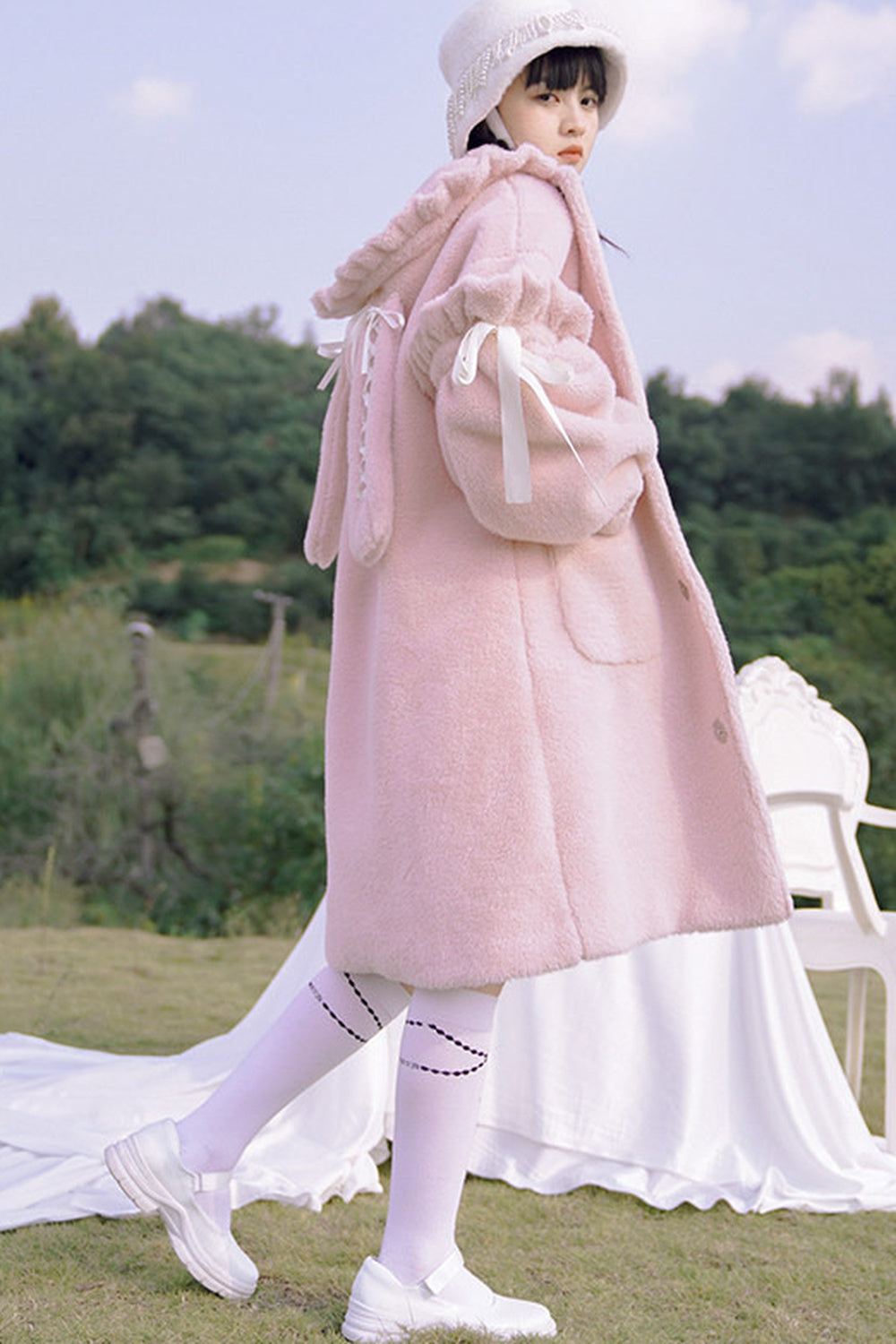 Bunny Ear Fluffy Bow Coat
