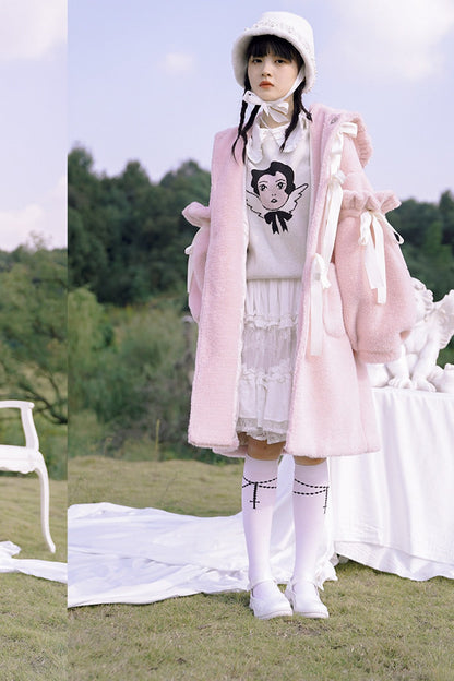Bunny Ear Fluffy Bow Coat
