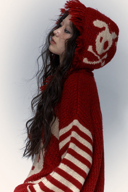 Skull Rabbit Hooded Knit Blouse