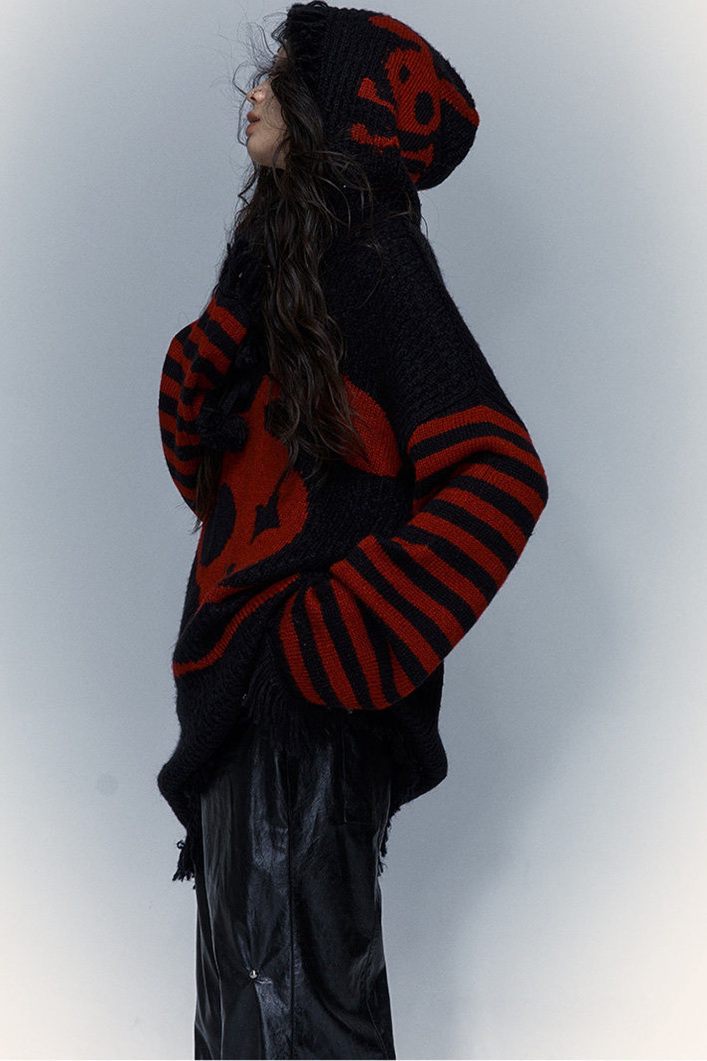 Skull Rabbit Hooded Knit Blouse