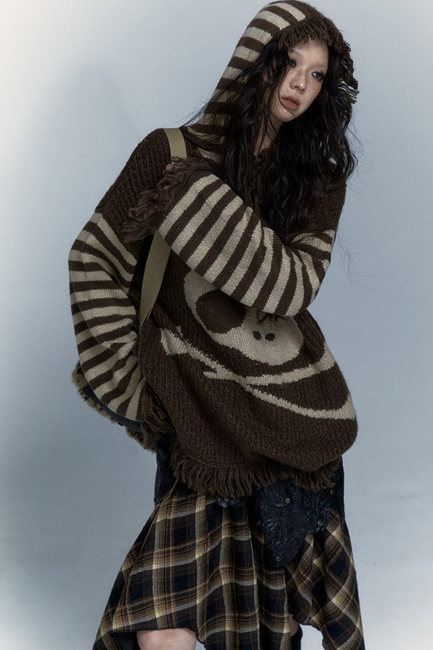 Skull Rabbit Hooded Knit Blouse