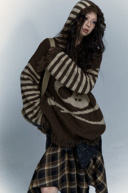 Skull Rabbit Hooded Knit Blouse