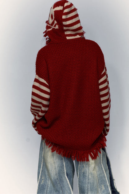 Skull Rabbit Hooded Knit Blouse