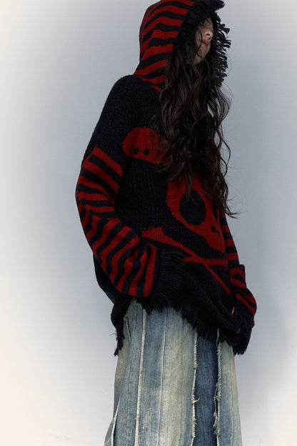 Skull Rabbit Hooded Knit Blouse