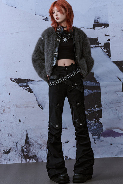 Loose Short Patchwork Metal Fur Coat