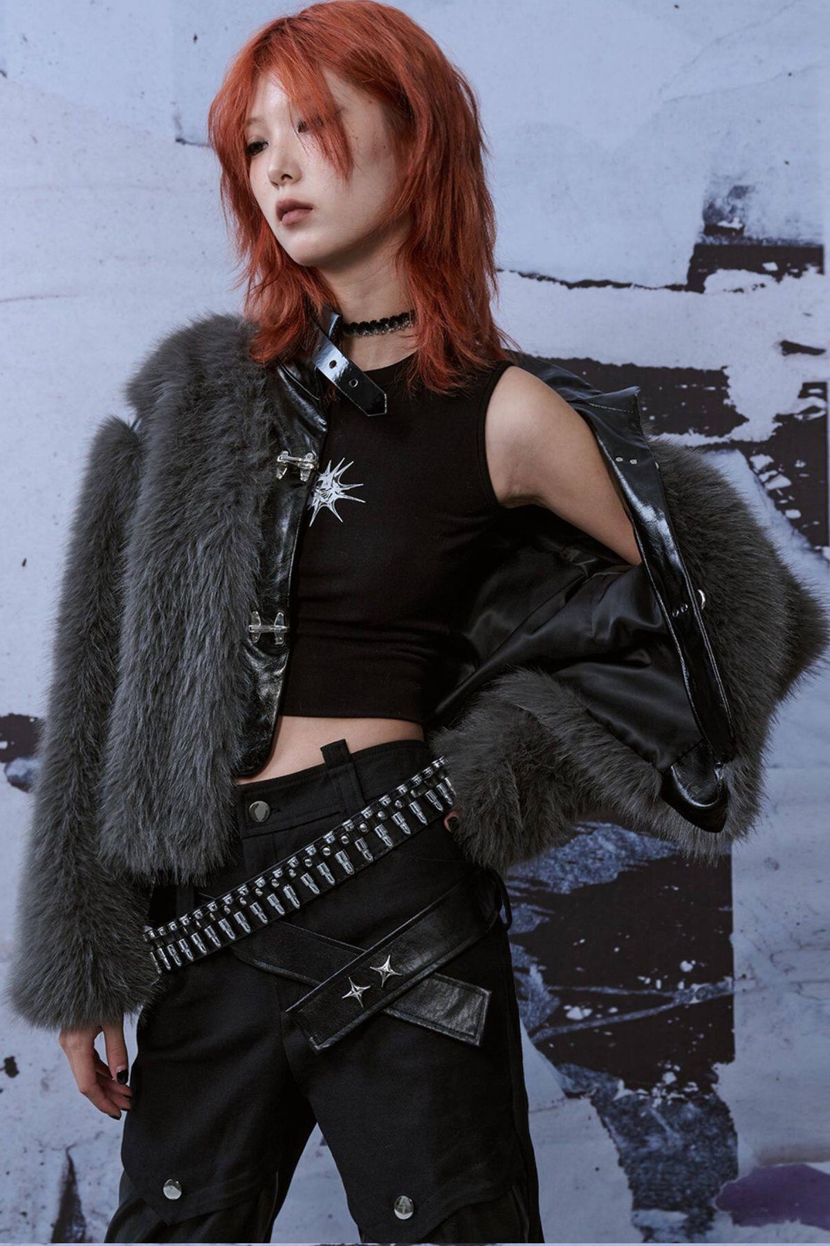Loose Short Patchwork Metal Fur Coat