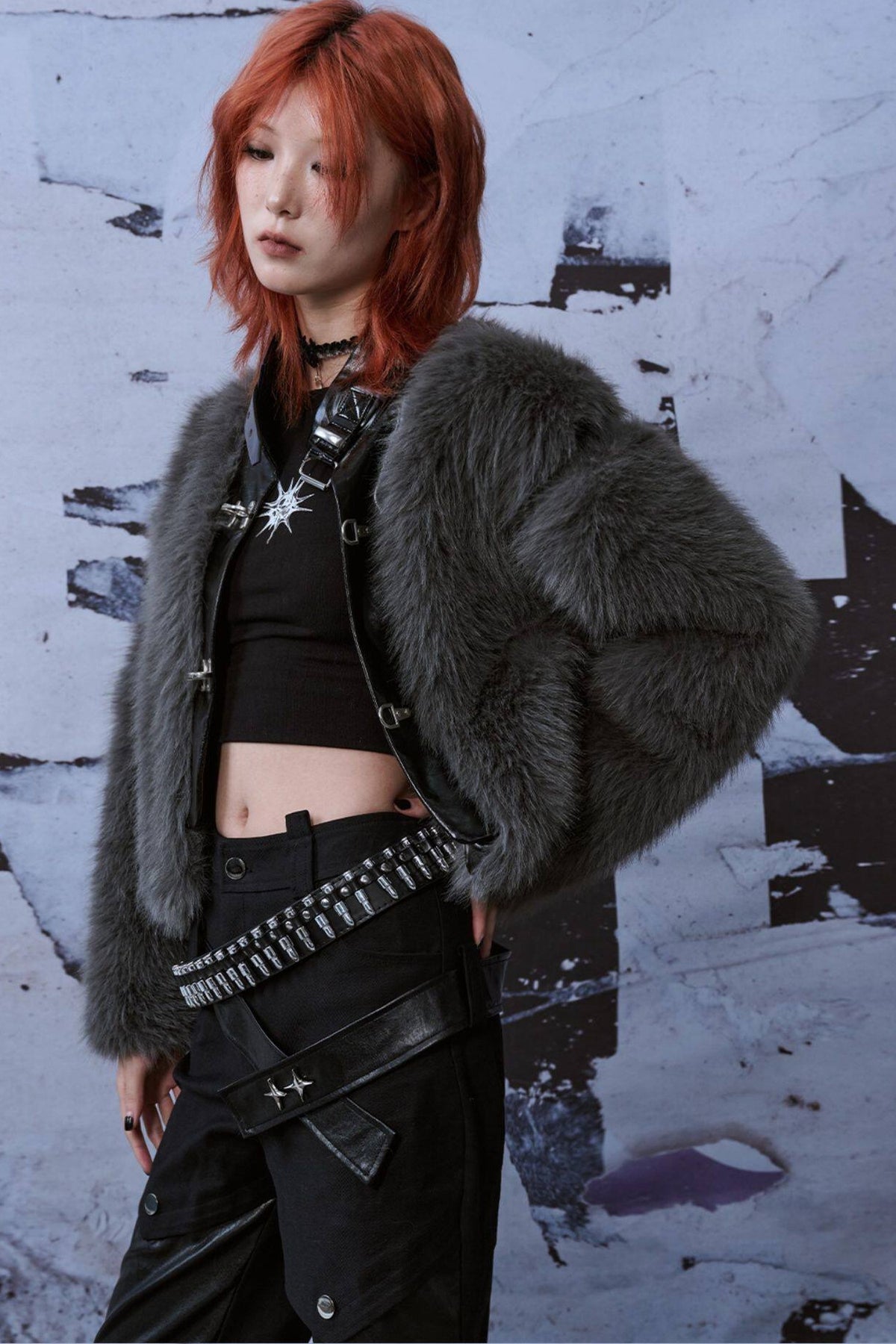 Loose Short Patchwork Metal Fur Coat