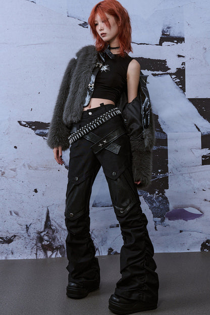 Loose Short Patchwork Metal Fur Coat