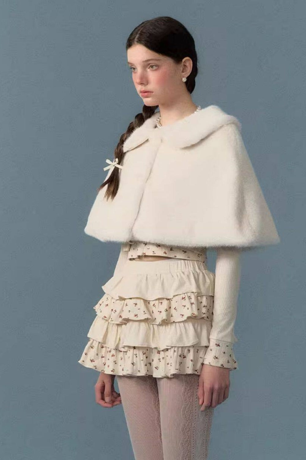 Floral Patchwork Knit Cardigan and Lace-Up Skirt Set-Up