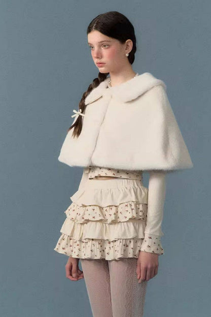 Floral Patchwork Knit Cardigan and Lace-Up Skirt Set-Up
