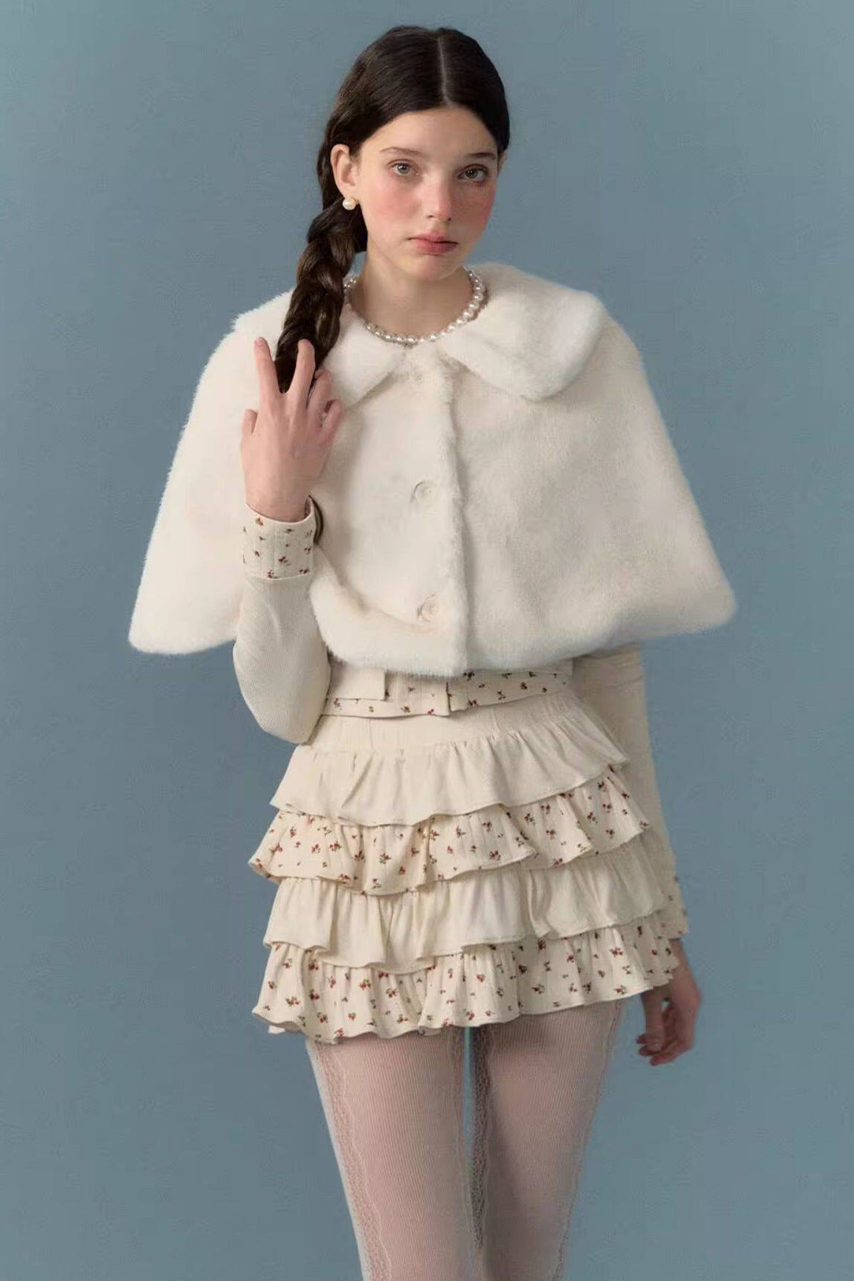 Floral Patchwork Knit Cardigan and Lace-Up Skirt Set-Up