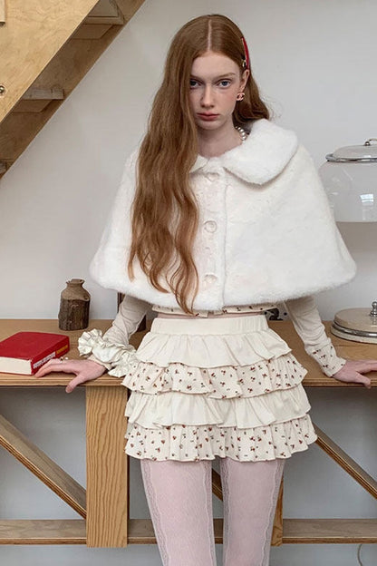 Floral Patchwork Knit Cardigan and Lace-Up Skirt Set-Up