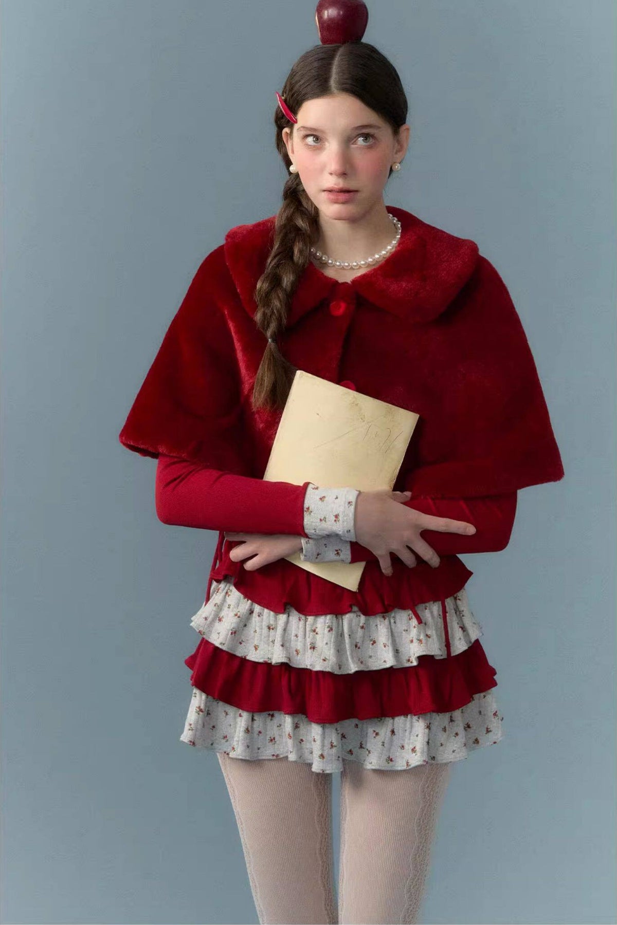 Floral Patchwork Knit Cardigan and Lace-Up Skirt Set-Up