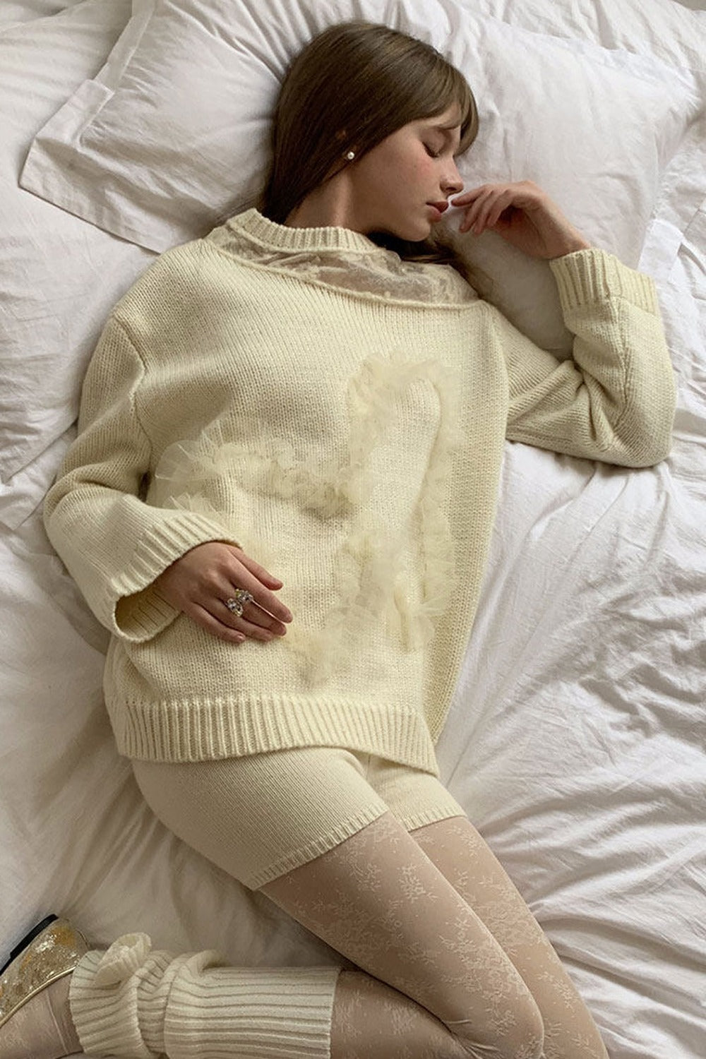 Beige Double-Layer High-Waisted Knit Base Shorts