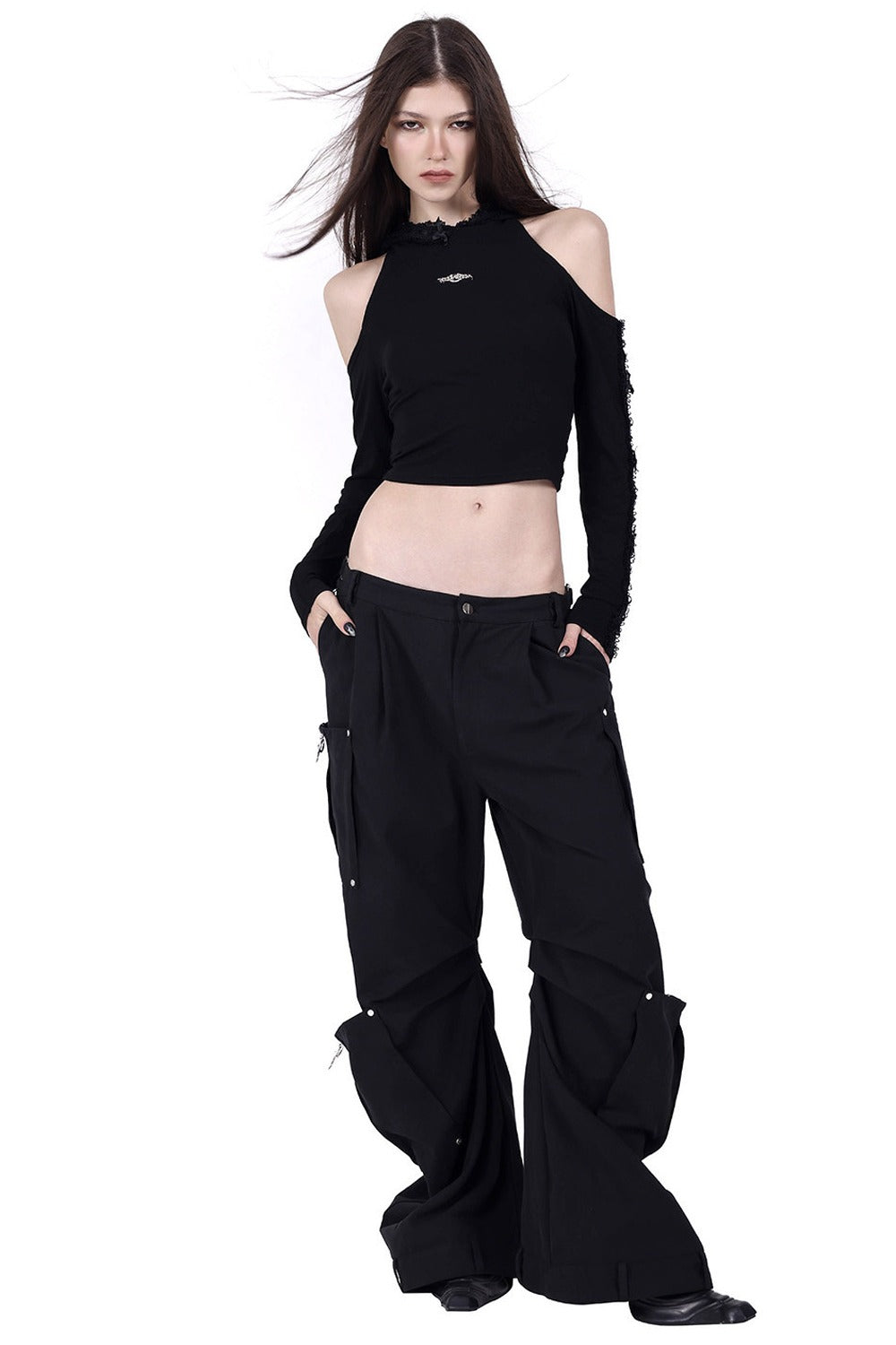 Lace Trim Hooded Backless Long Sleeve T-Shirt