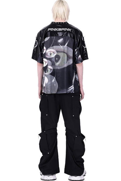 Cat Eye Patchwork Rivet V-Neck T-shirt