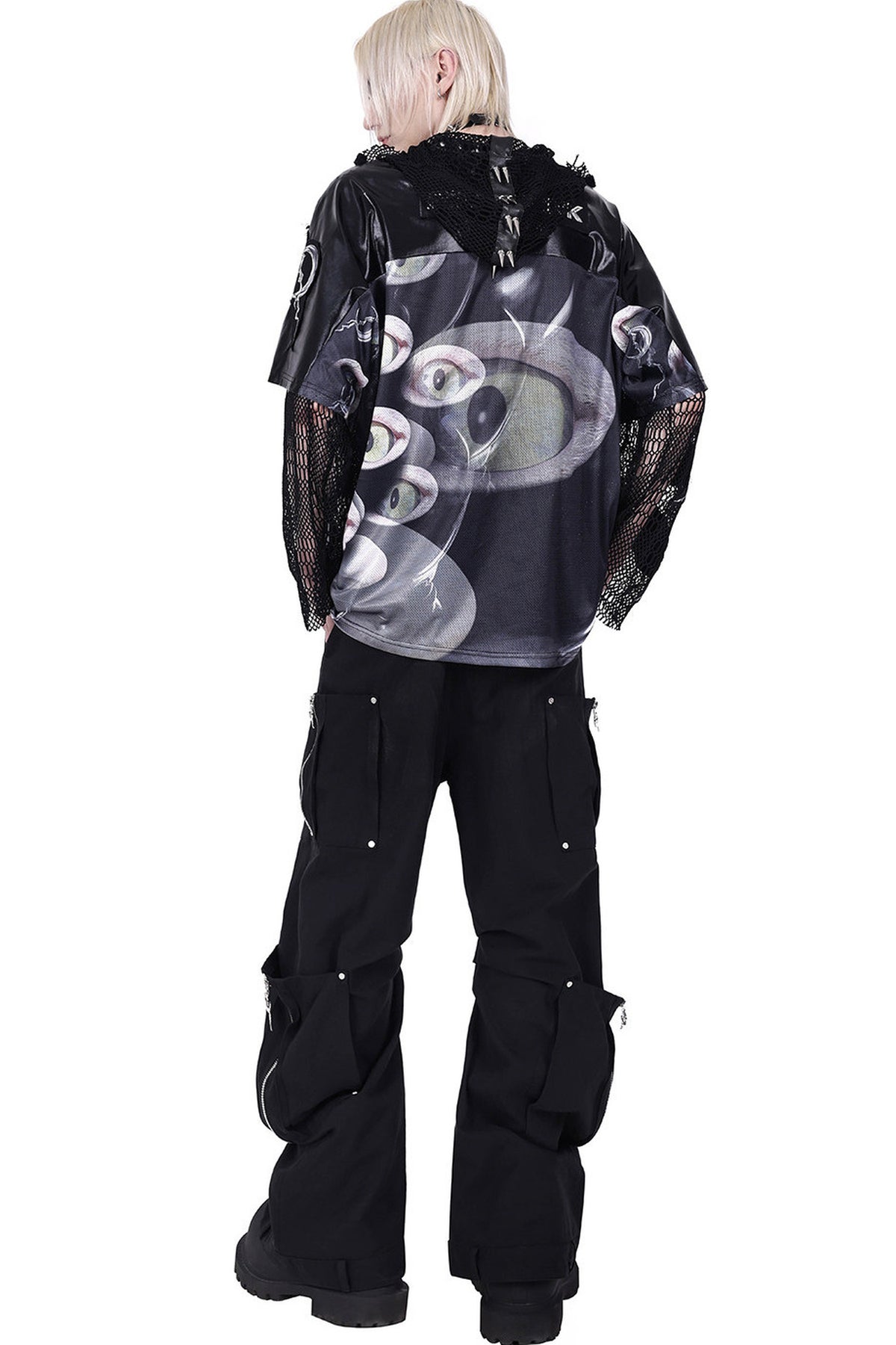 Cat Eye Patchwork Rivet V-Neck T-shirt