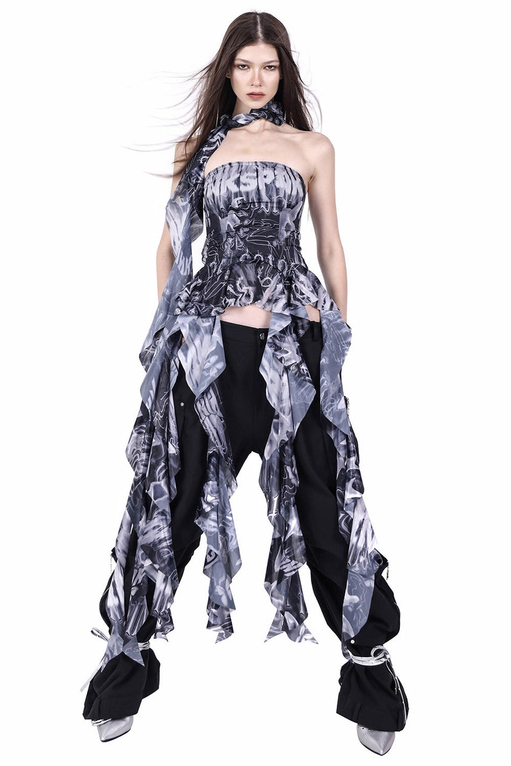 Structured Pocket Flared Waist Adjustable Pants