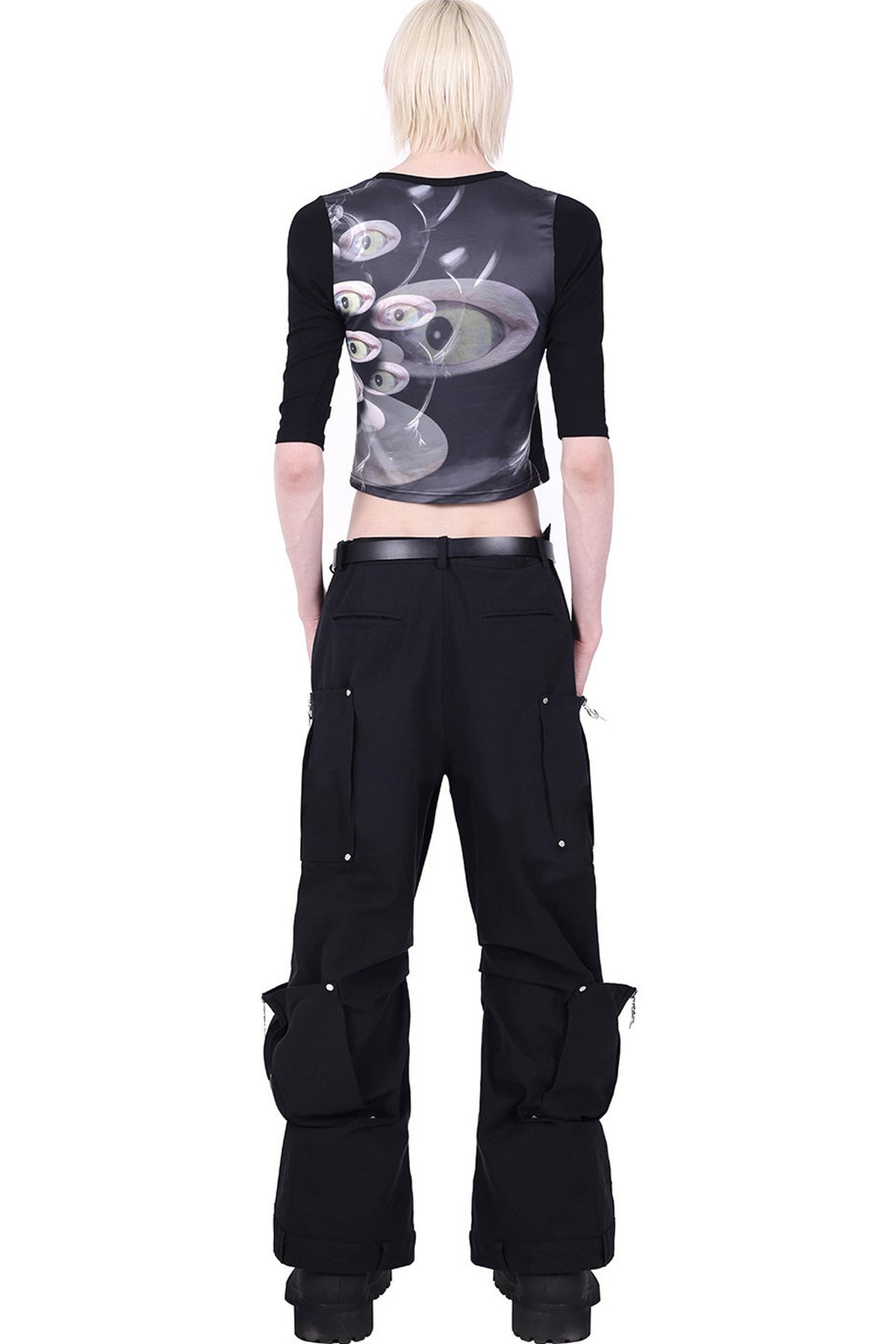 Structured Pocket Flared Waist Adjustable Pants