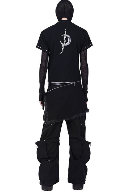 Structured Pocket Flared Waist Adjustable Pants