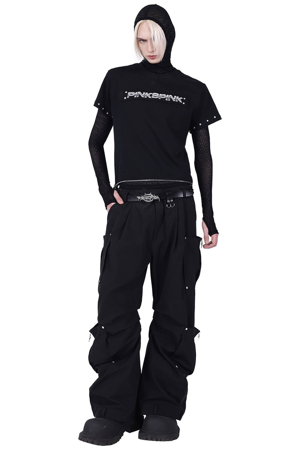 Structured Pocket Flared Waist Adjustable Pants