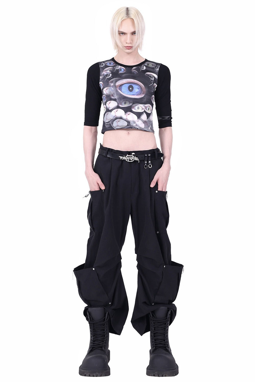 Structured Pocket Flared Waist Adjustable Pants