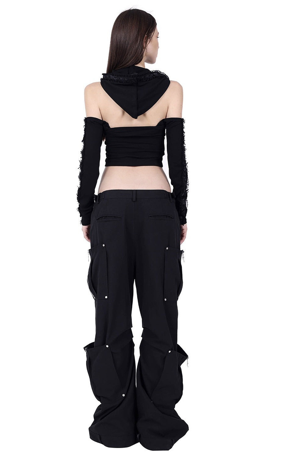 Structured Pocket Flared Waist Adjustable Pants