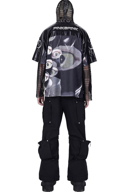 Structured Pocket Flared Waist Adjustable Pants