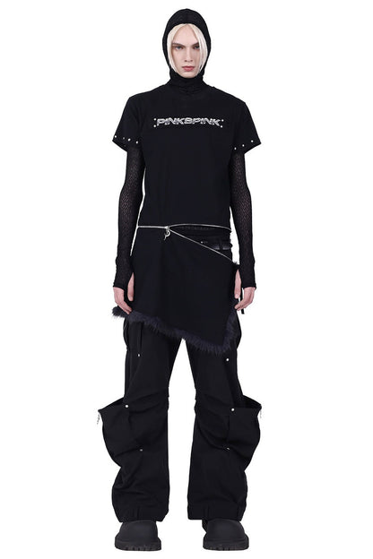 Structured Pocket Flared Waist Adjustable Pants