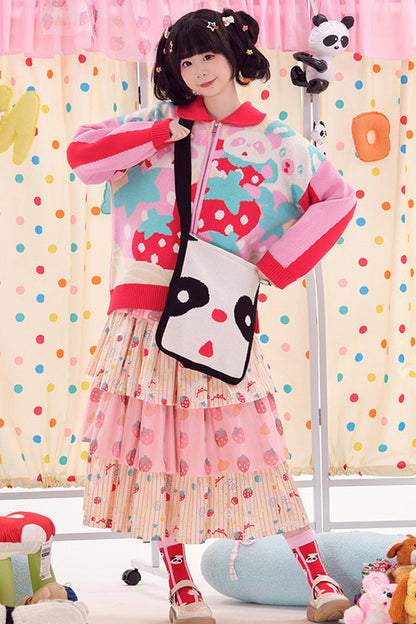 Double-Sided Knitted Panda Crossbody Bag