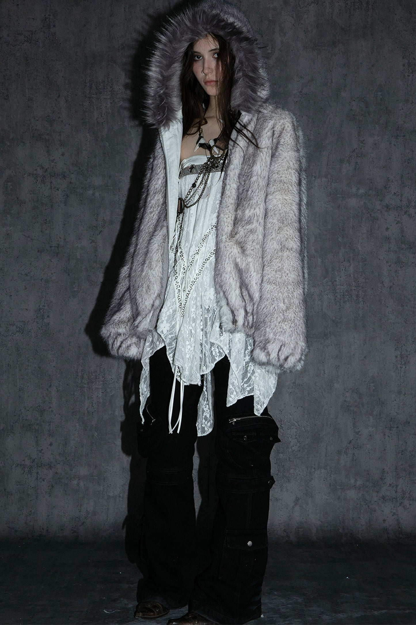 Reversible Hooded Faux Fur Coat