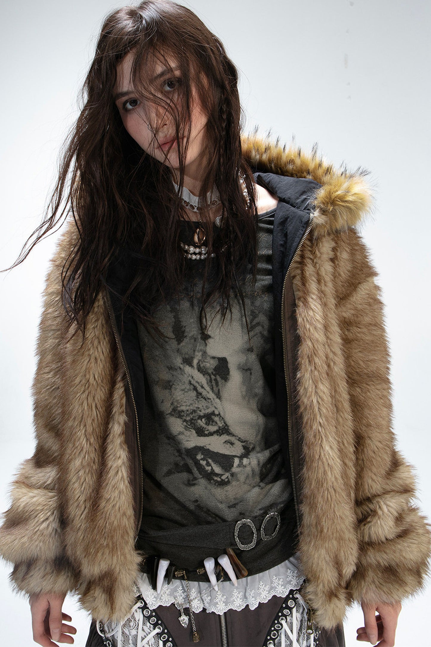Reversible Hooded Faux Fur Coat