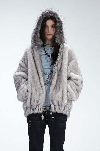Reversible Hooded Faux Fur Coat