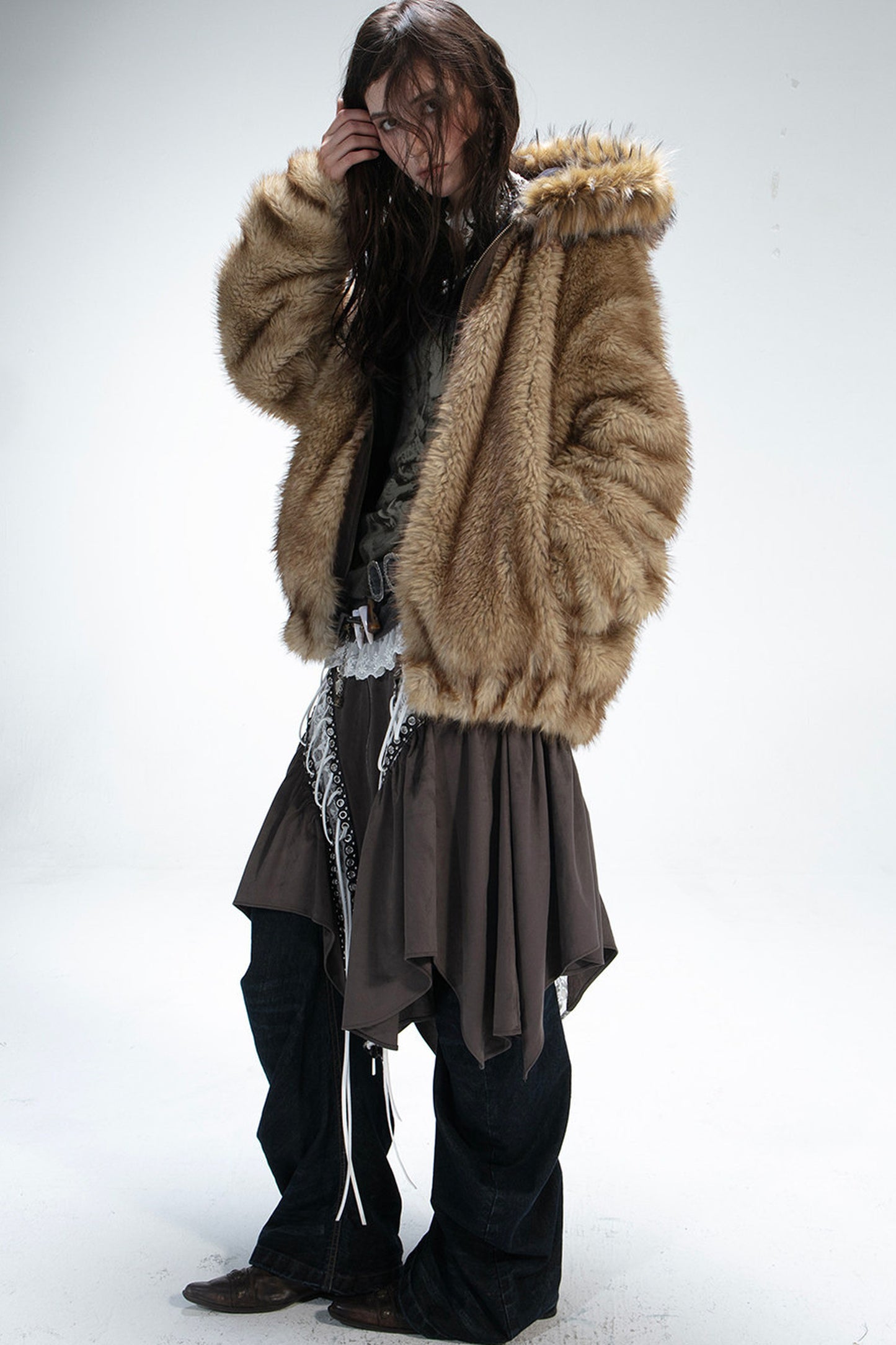 Reversible Hooded Faux Fur Coat