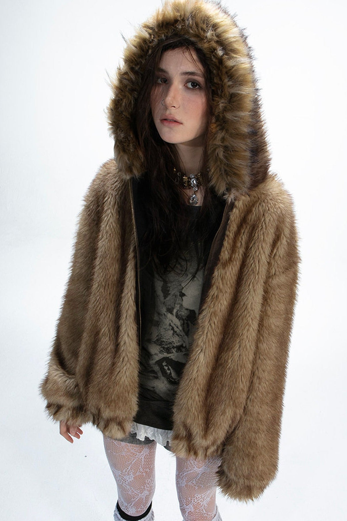 Reversible Hooded Faux Fur Coat