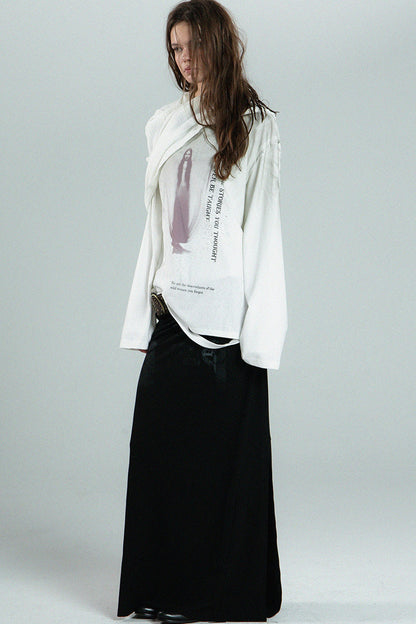 Distressed Print Long-Sleeve Blouse
