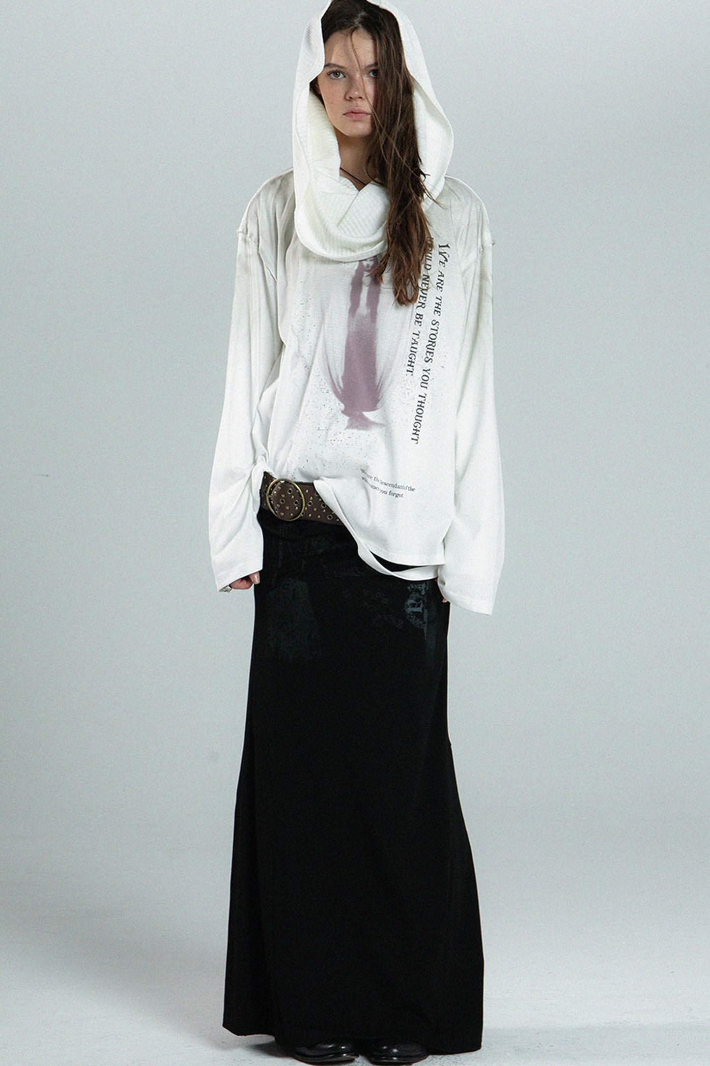 Distressed Print Long-Sleeve Blouse