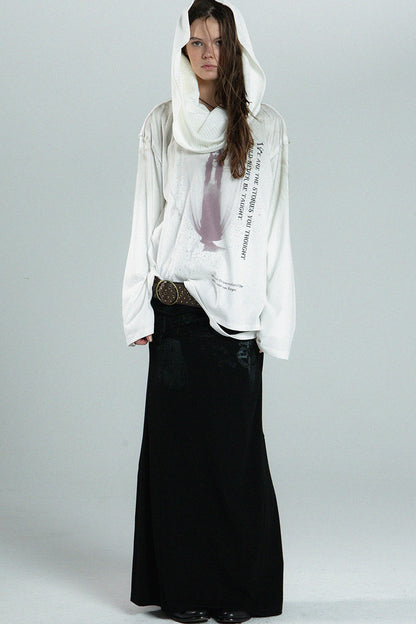 Distressed Print Long-Sleeve Blouse