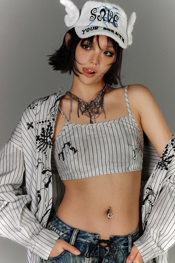 Loose Striped Shirt and Cami Set-Up
