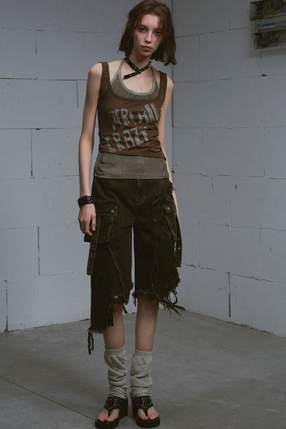 Mud-Dyed Patchwork Denim Pants